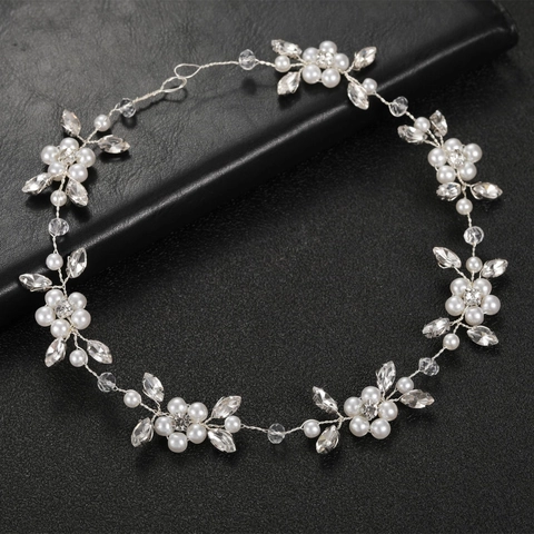 Bridal Hair Vine Artificial Pearl Crystal Rhinestone Handmade Headband Wedding Hair Accessories For Women Soft Chain
