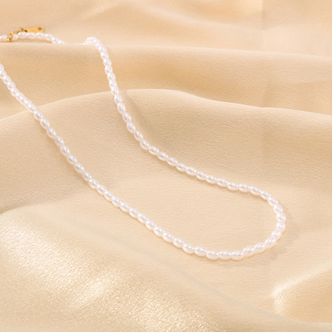 Collana Di Künstliche Perle Di Riso Con Chiusura In Acciaio Al Titanio Placcato Oro 18K Gioielli Eleganti Da Donna
