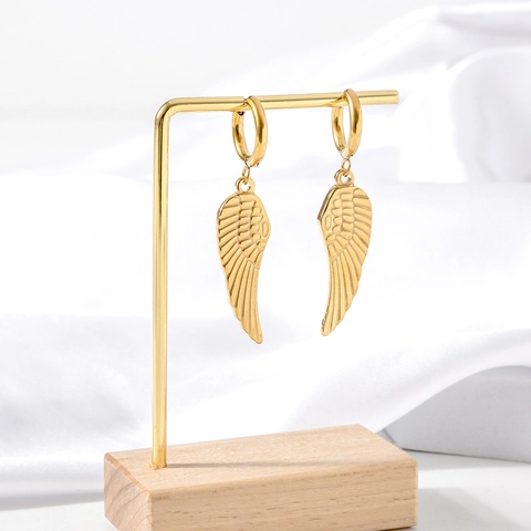 Engel Flügel Hoop Dangle Ohrringe Edelstahl 18K Vergoldet Trendiger Böhmischer Schmuck Für Frauen