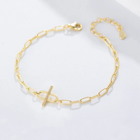 925 Sterling Silver Bracelet For Women With Micro Pave Cubic Zirconia Oval Link Paperclip Chain Dainty Minimalist Jewelry