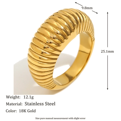 Croissant Ring Edelstahl 18K Vergoldet Gerippt Gedreht Dick Retro INS Mode Schmuck Für Damen