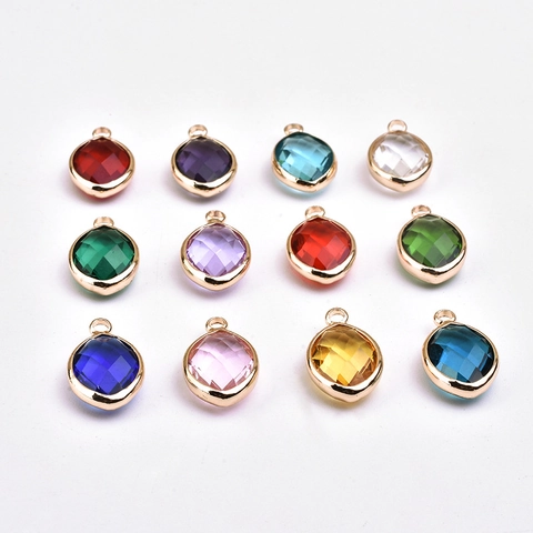 Marquise Cut Birthstone Pendants Copper And Rare Earth Glass Colorful Faceted Crystal Charms For DIY Jewelry Making