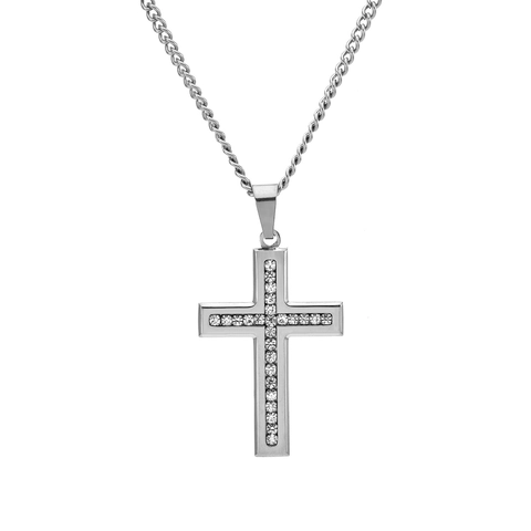 Mode Roestvrij Staal Kruis Hanger Halsketting Voor Mannen Vrouwen Gepolijst Strass Inleg Klassieke Religieuze Sieraden Cadeau