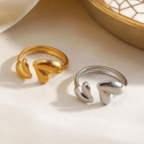 Anillo De Corazón De Acero Inoxidable Diseño Abierto Ajustable Joyería De Moda Para Mujer Estilo Pulido Elegante