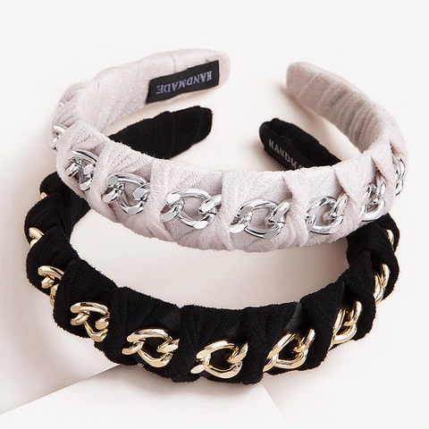 Cerchietto Intrecciato In Camoscio Con Catena In Metallo Accessorio Per Capelli Fatto A Mano Elegante Per Donne Stile Vintage