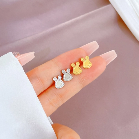 Pendientes De Botón De Conejo Minimalistas Acero De Titanio Cara Sonriente Diseño De Animal Geométrico Joyas Elegantes Para Mujeres Niñas