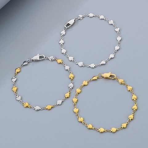 Collar Y Pulsera De Cadena Con Eslabones De Corazon Acero Inoxidable Joyeria De Estilo Dulce Para Mujer