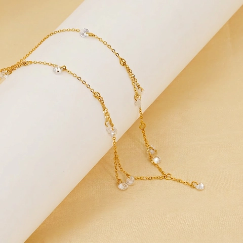 Collana Con Nappa In Zircone Tondo Placcato Oro 18K Acciaio Inossidabile Minimalista Elegante Per Donna