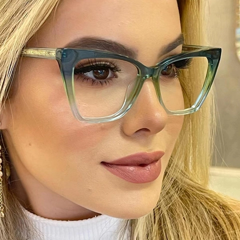 Fashion Square Cat Eye Optical Glasses Frames TR90 Metal Anti Blue Light Blocking Clear Lens Eyewear Retro For Women