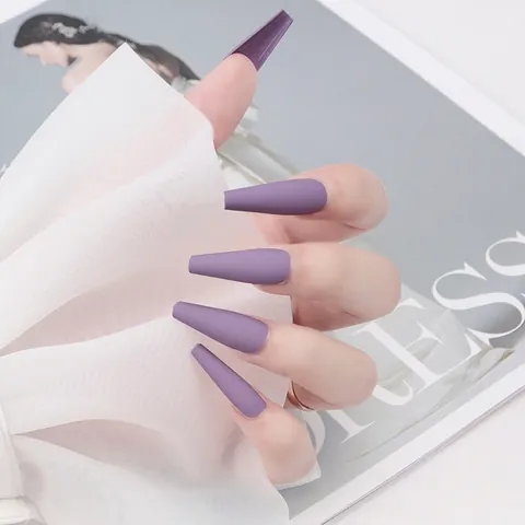 Faux Ongles Press On Mats Givrés Extra Longue Forme Cercueil Ballerine Ongles Couleur Unie Couverture Totale Manucure DIY Femmes