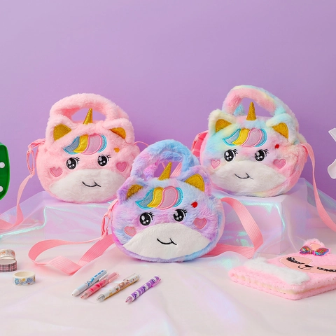 Borsa A Tracolla In Peluche Unicorno Pelliccia Sintetica Paillettes Simpatica Borsetta Per Bambini Ragazze Ricamo