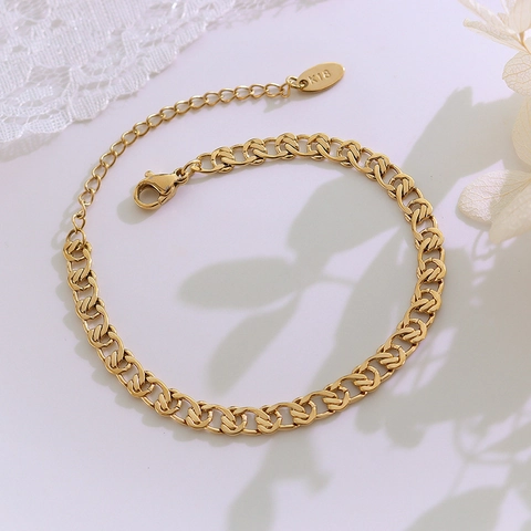 French Vintage Interlocking Rings Necklace Bracelet Jewelry 18K Gold Plated Titanium Steel Geometric For Women