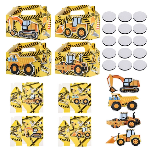 Scatole Regalo Per Feste Veicoli Da Cantiere Carta Con Maniglia Tema Costruzione Compleanno Per Bambini