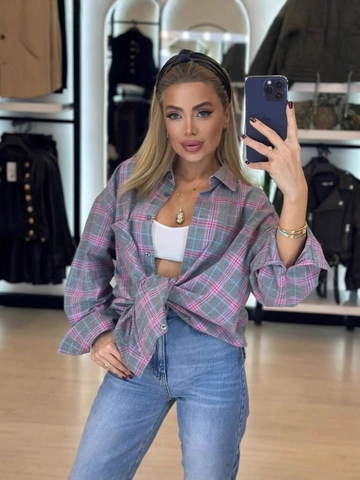 Women Plaid Long Sleeve Shirt Cotton Polyester Brushed Loose Fit Turn Down Collar Oversized Button Up Retro Blouse
