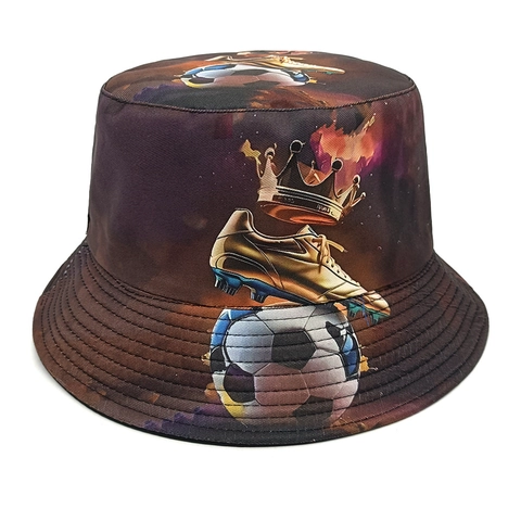 Vissershoed Polyester Voetbal Gouden Schoen Kroon Print Zonbescherming Omkeerbaar Outdoor Reizen Retro Sport Unisex