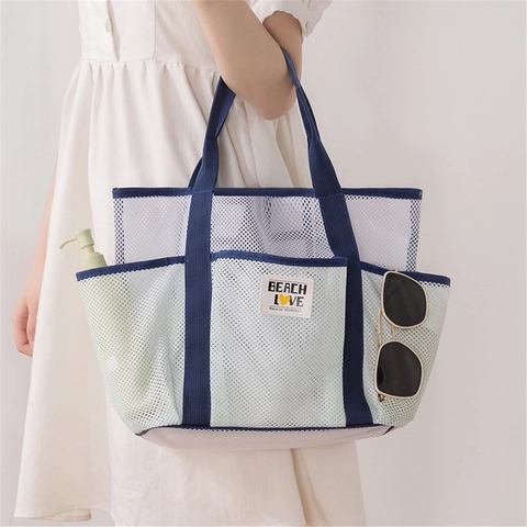 Mesh Beach Bag Large Capacity Multi-Pocket Swimming Storage Tote Portable Quick Dry Travel Shower Organizer For Women Men