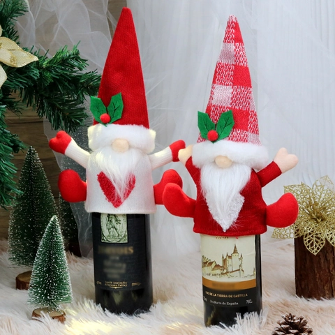 Christmas Gnome Wine Bottle Cover Knitted Fabric Faceless Santa Tomte Decor For Holiday Party Dining Table Decoration