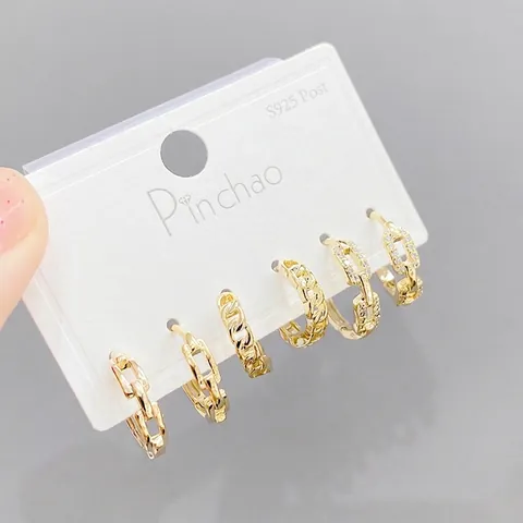 Creolen Met 925 Sterling Zilveren Oorknopjes Verguld Koper Cubic Zirconia Elegant Geometrisch Mode Sieraden Vrouwen