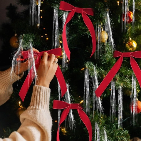 Fiocchi Di Natale In Velluto Ornamenti Rosso Vino Rosso Decorazioni Da Appendere Per Albero Corona Regalo Festa Classico