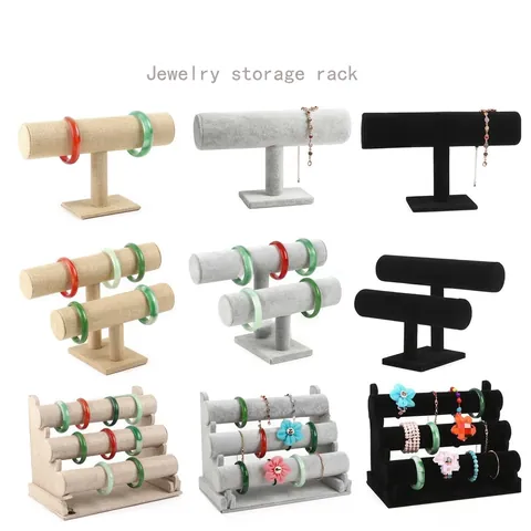 Jewelry Display Stand Velvet Linen Bracelet Holder Watch Organizer Tiered Bangle Rack For Hair Accessories Showcase