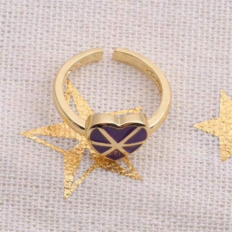 Copper Gold Plated Heart Shaped Open Ring Adjustable Geometric Enamel Drip Oil Fashion Jewelry For Women