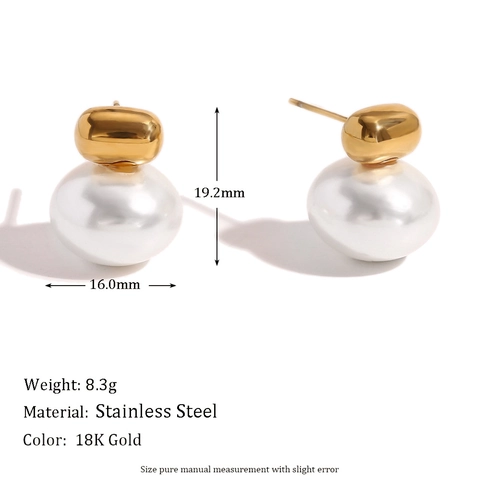Minimalist Stud Earrings With Faux Artificial Pearl 18K Gold Plated Stainless Steel Geometric Elegant Jewelry For Women