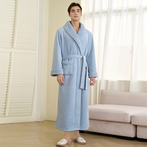 Accappatoio Lungo Da Uomo Peluche Ispessito Invernale Indumenti Da Notte Collo Sciallato Vestaglia Con Tasche Cintura