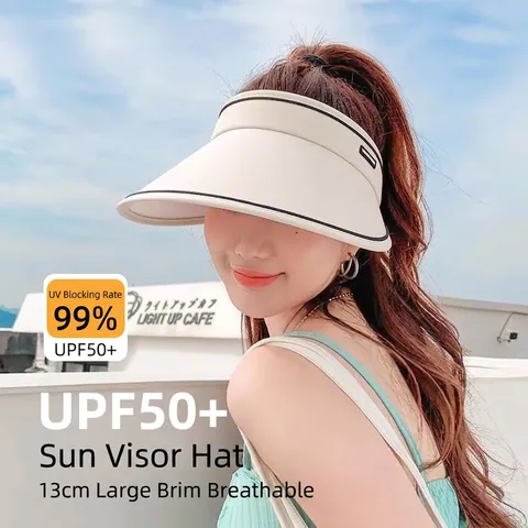 Women Sun Hat UV Protection UPF 50 Wide Brim Visor Foldable Straw Breathable Outdoor Summer Beach Empty Top