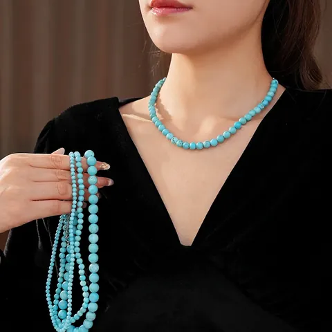 Collana Di Perle Tonde In Pietra Turchese Stile Palazzo Vintage Catena Per Clavicola Per Donne Gioielli Eleganti