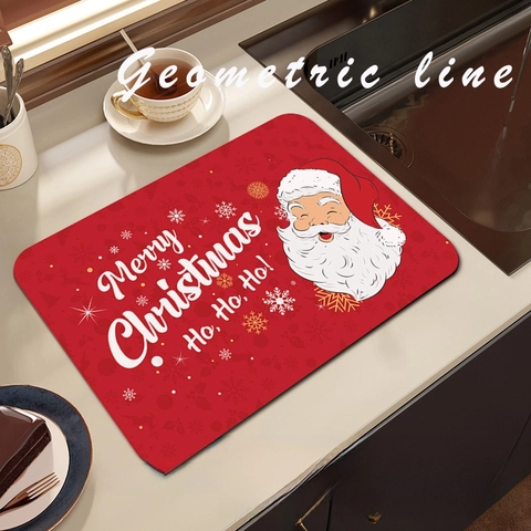 Christmas Kitchen Draining Mat Absorbent Technical Velvet Fast Drying Non Slip Dish Drying Pad Festive Table Decor