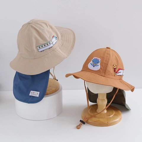 Kinder Schnelltrocknender Sonnenhut Mit Nackenschutz Cartoon Zug Stickerei Outdoor Anglerhut Für Jungen Mädchen Verstellbare Kordel