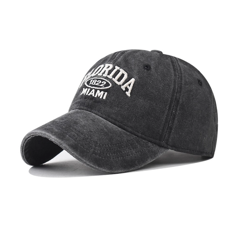 Florida Miami 1822 Embroidery Washed Cotton Baseball Cap Vintage Distressed Adjustable Sun Protection Hat For Men Women