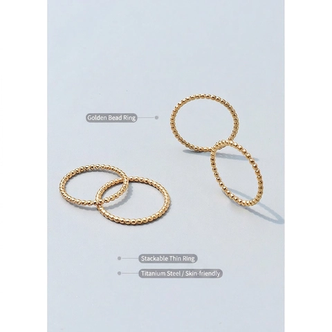 Anello Impilabile Con Sfere Minimalista In Acciaio Al Titanio Placcato Oro 18K Lucidato Per Donna