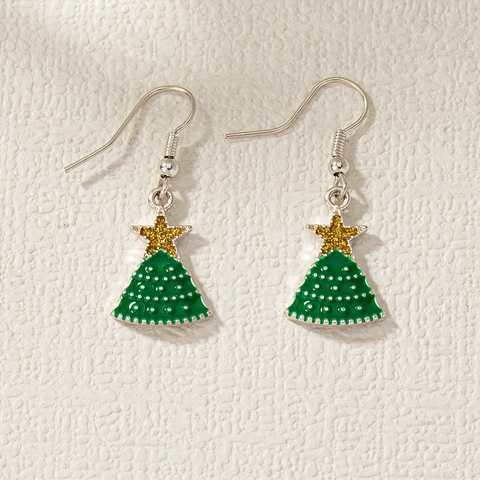 Orecchini Pendenti Albero Di Natale Lega Smalto Gioielli Da Festa Elegante Regalo Festivo Per Donne Verde Oro