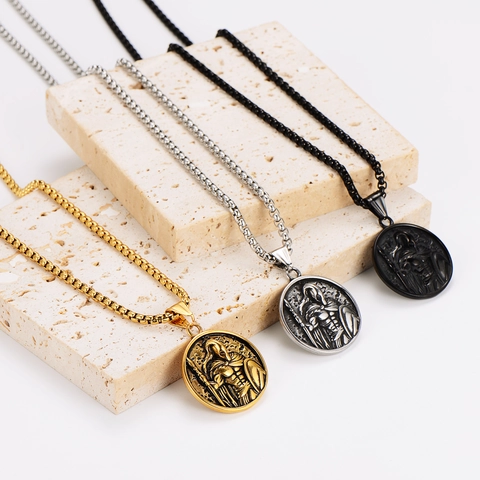 Collana Con Pendente Medaglione Guerriero Spartano Acciaio Inossidabile 304 Retro Punk Hip Hop Vintage Per Uomini