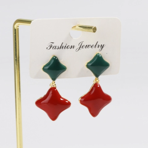 Vintage Geometrische Stern Rhombus Ohrstecker Messing Emaille Gold Beschichtet Damen Retro Schmuck