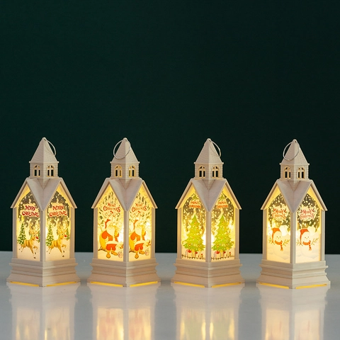 Weihnachts Laterne LED Nachtlicht Kirchenform Kunststoff Handheld Desktop Dekoration Warmes Licht Für Feiertage