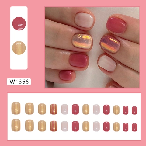 Faux Ongles À Presser Doré Aurore Courts Carrés Brillants Paillettes Élégants Ongles Postiches Pour Femmes Style Ins