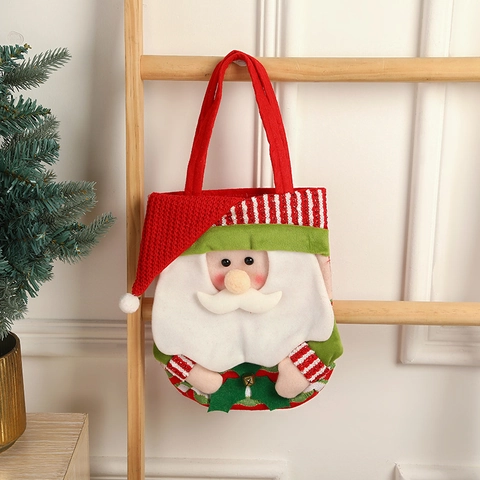 Christmas Gift Handbags 3D Cartoon Santa Snowman Reindeer Felt Knitted Candy Bags Party Favors For Kids