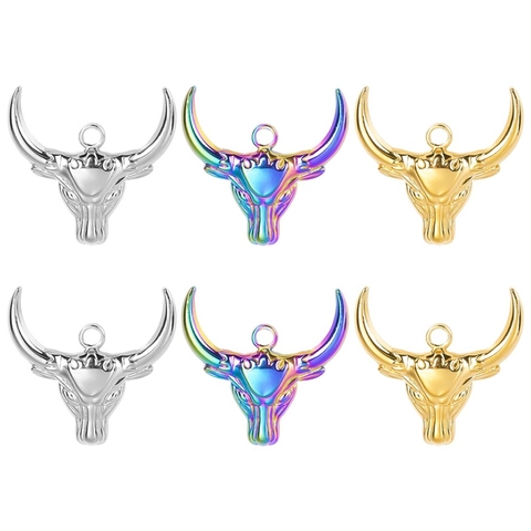 Fashion Stainless Steel Bull Head Pendant Necklace For Women Men Punk Electroplated Biker Animal Jewelry Ox Head Accessory