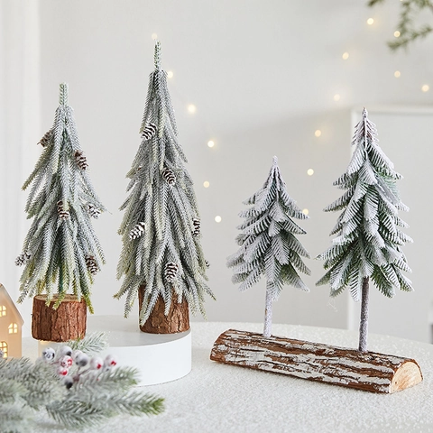 Mini Sapin De Noël PE Artificiel Enneigé Avec Base En Bois Ornement De Bureau Décoration De Table Nordique Hiver