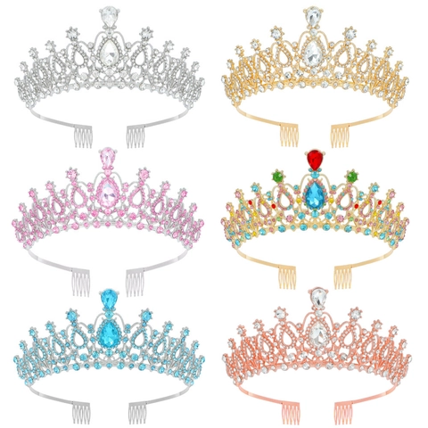 Elegant Crystal Crown Tiara Alloy Rhinestone Bridal Headpiece For Wedding Birthday Party Prom Women With Hair Combs