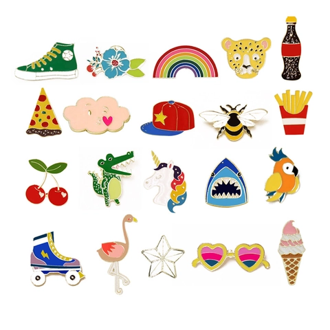 Cute Cartoon Enamel Brooch Pin Alloy Drip Oil Animal Unicorn Rainbow Food Shape For Clothing Bag Backpack Decoration Accessory