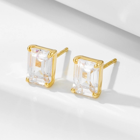 Boucles d'Oreilles Clous en Argent Sterling 925 Taille Émeraude avec Strass Carré Géométrique Bijoux de Mode Minimaliste pour Femme