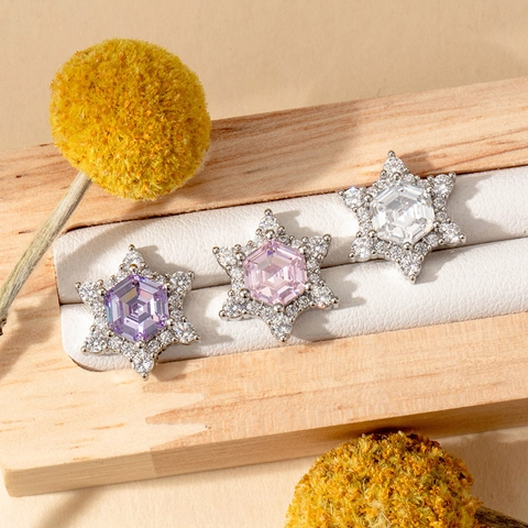 Orecchini A Lobo In Acciaio Inossidabile Zircone Esagonale Stella Gioielli Piercing Cartilagine Chiusura A Vite Scintillante Donna