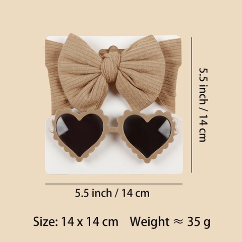 Baby Girls Ribbed Knit Big Bow Headband And Heart Shaped Sunglasses Toddler Infant Accessories Photography Props Solid Color