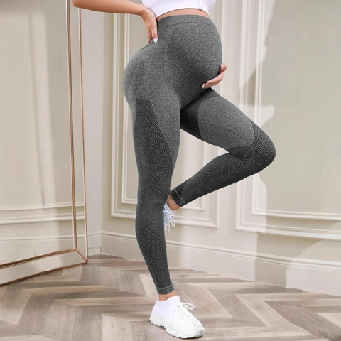 Maternity Leggings Seamless Knitted High Waist Belly Support Yoga Pants Breathable Mesh Stretchy Workout Tights Women