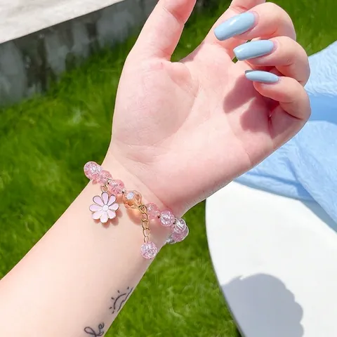 Crystal Beaded Bracelet Enamel Daisy Butterfly Floral Pendant Adjustable Jewelry For Women Girls