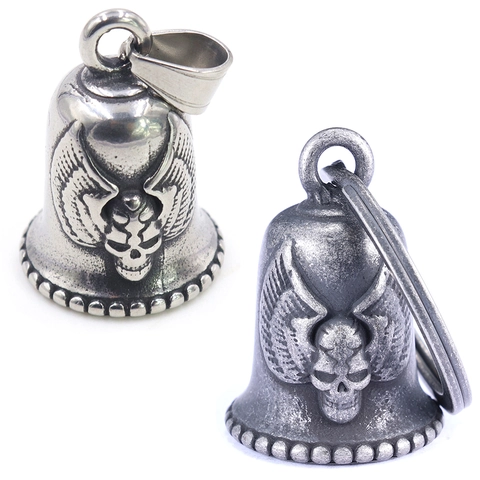 Collana Campanellino Custode Motociclista Acciaio Inossidabile Vintage Teschio Ali Gothic Gioielli Moto Da Uomo