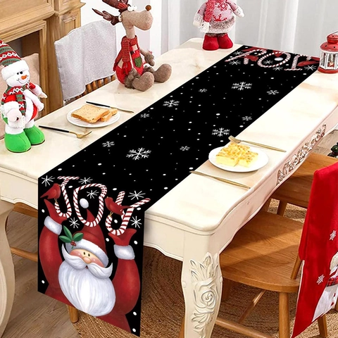Christmas Table Runner Santa Claus JOY Letter Snowflakes Pattern Polyester Fabric Holiday Dining Table Decoration Home Decor